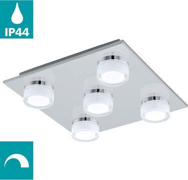 EGLO LED Ceiling Lamp Romendo, 5-Light Ceiling Fixture, Bathroom Dimmer, Bathroom Lamp made of Metal in Chrome, Plastic, LED Damp-Proof Light Warm White, IP44, L x W 32 cm