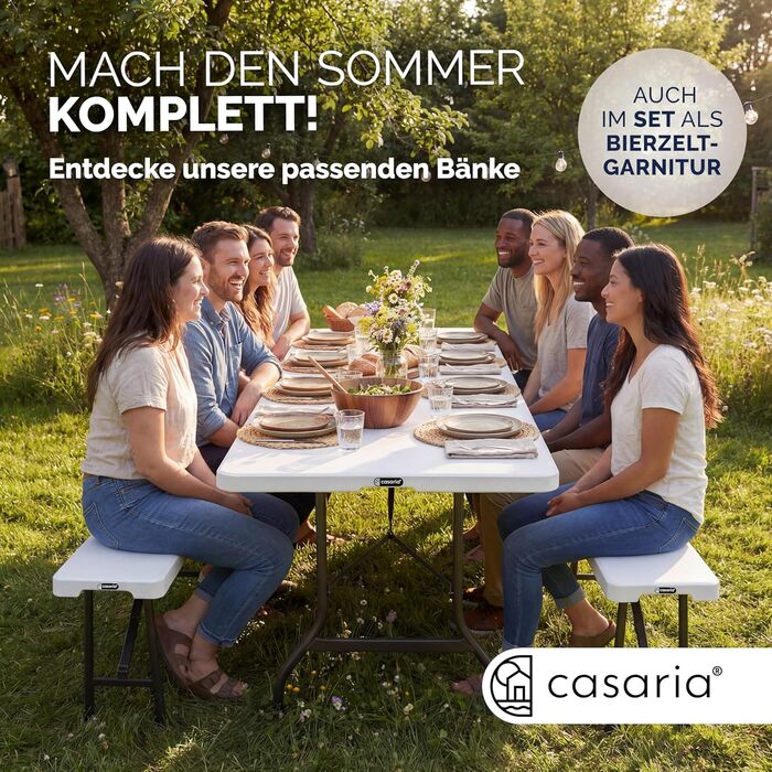 Садовий стіл Casaria® 183x76 см, складний, білий - для саду, тераси, кемпінгу