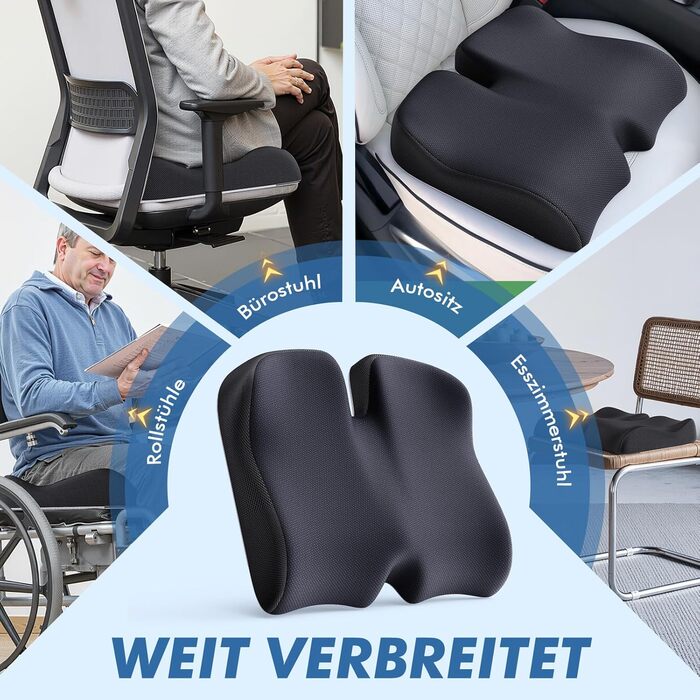 Подушка ортопедична з піни Memory Foam Benazcap для сидіння: зняття тиску, для авто, офісу, геймінгу, дому. Знімний чохол (45x41x8 см)
