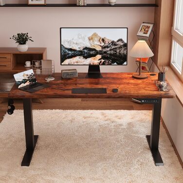 Devoko Adjustable Height Electric Desk - 120x60cm - Vintage Brown - Sit-Stand Desk with Memory Function & Collision Detection