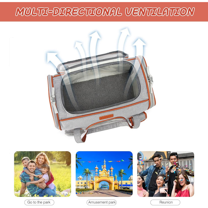 Транспортна переноска для котів та собак PETCUTE, сірого кольору, знімний килимок, дихаюча, з регульованим ременем, схвалена авіакомпаніями