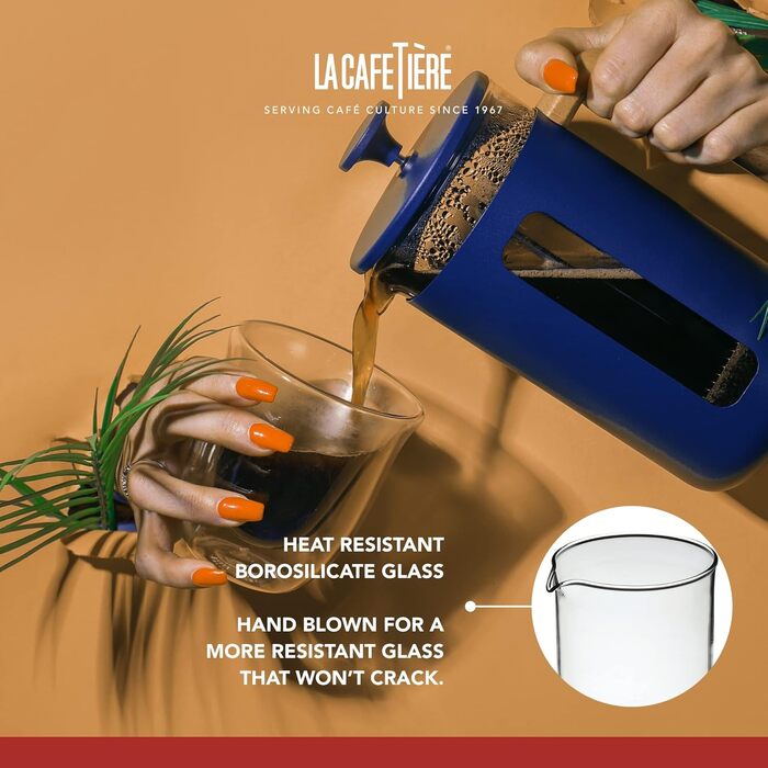 Френч-прес La Cafetière Pisa 1 л, боросилікатне скло, нержавіюча сталь, для меленої кави та чаю, синій