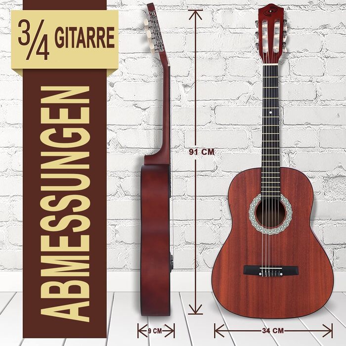 Акустична гітара Pyle для дітей та початківців, ½ розміру, чорна (сапеле, 91 см), комплект з чохлом, тюнером та медіатором