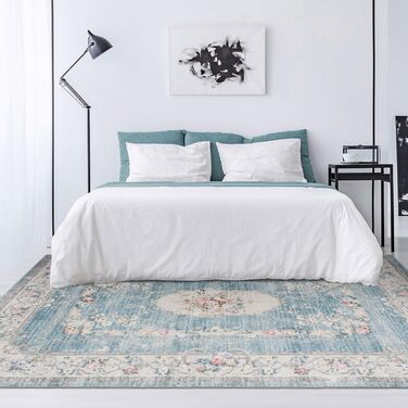 Килим TALETA для вітальні, спальні, офісу: вінтажний, квітковий, 140x200 см, блакитний