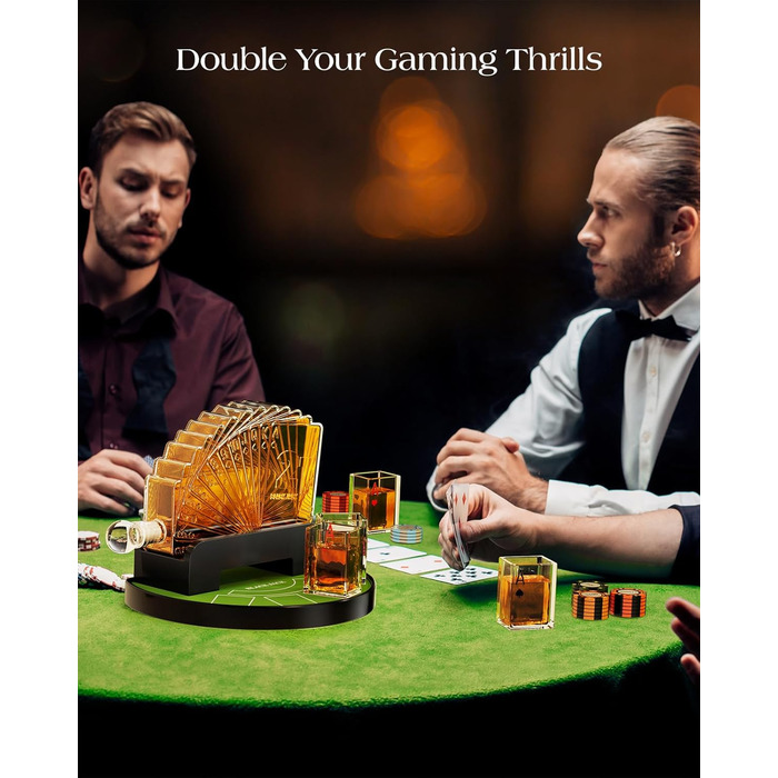 Набір для віскі Kollea Blackjack: Декантер 37,2 Oz та 4 келихи, стиль Казино, подарунок для чоловіків