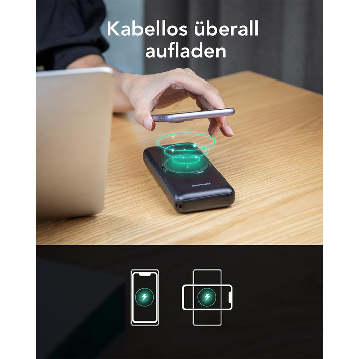 Power Bank Charmast 20000mAh з бездротовою зарядкою та PD 22.5W, чорний