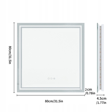 LED-дзеркало у ванну кімнату 80x80 см з сенсорним вимикачем