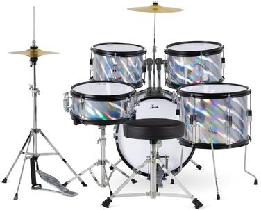 XDrum Junior Pro Kinder барабанний комплект Red - для дітей 5-9 років - з аксесуарами та навчальним посібником (Laser Silver, Single)
