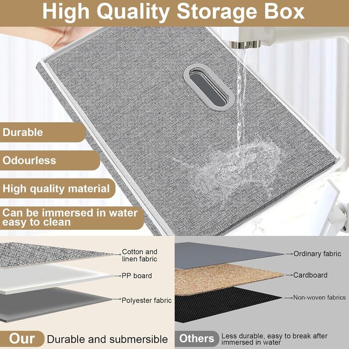 Yawinhe 3-Piece Storage Boxes with Lids, Foldable Fabric Storage Box with Handles, Storage Boxes, for Bedroom, Clothes Storage, 32x23x20cm, Grey, SNK023G-3
