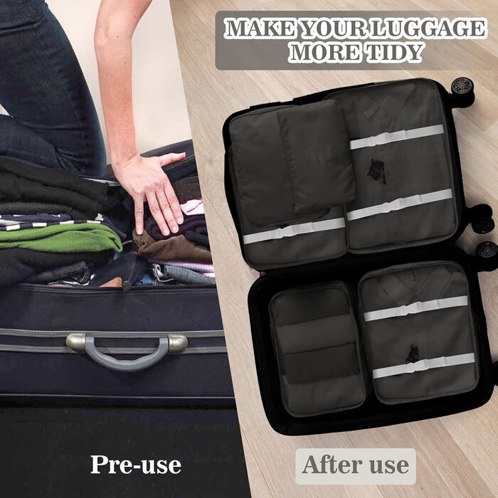 Органайзер для валізи GIBOHOM, набір 15 шт., водонепроникні чохли для одягу, туристичний органайзер, чорний