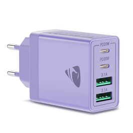 Зарядний пристрій USB-C 40W, 4 порти, швидка зарядка PD 3.0 для iPhone 14 Pro Max, iPad, Samsung та інших смартфонів, фіолетовий