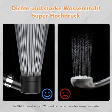 Showerhead with Filter MEKO High-Pressure Handheld Shower with 15-Layer Filtration, 1.5M Hose, 3 Spray Patterns, Water-Saving Showerhead for Removing Hard Water, Residual Chlorine, Bacteria, and Heavy Metals (Black)