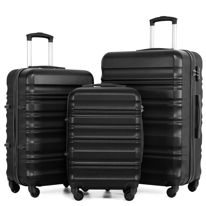 Чохол-валіза COOLIFE з TSA-замком та 4 колесами (Чорний, Набір валіз)