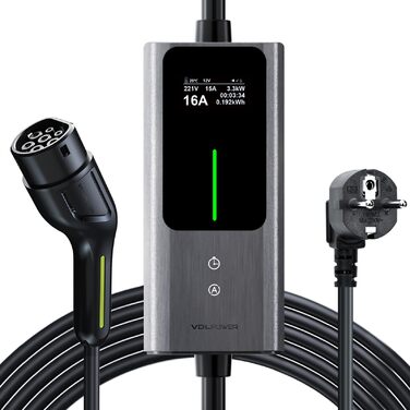 Кабель для зарядки електромобіля Type 2 Schuko 3.68kW, 6-16A, 5M, 1-фазний, з цифровим дисплеєм, IP65, IEC 62196-2 PHEV/EV