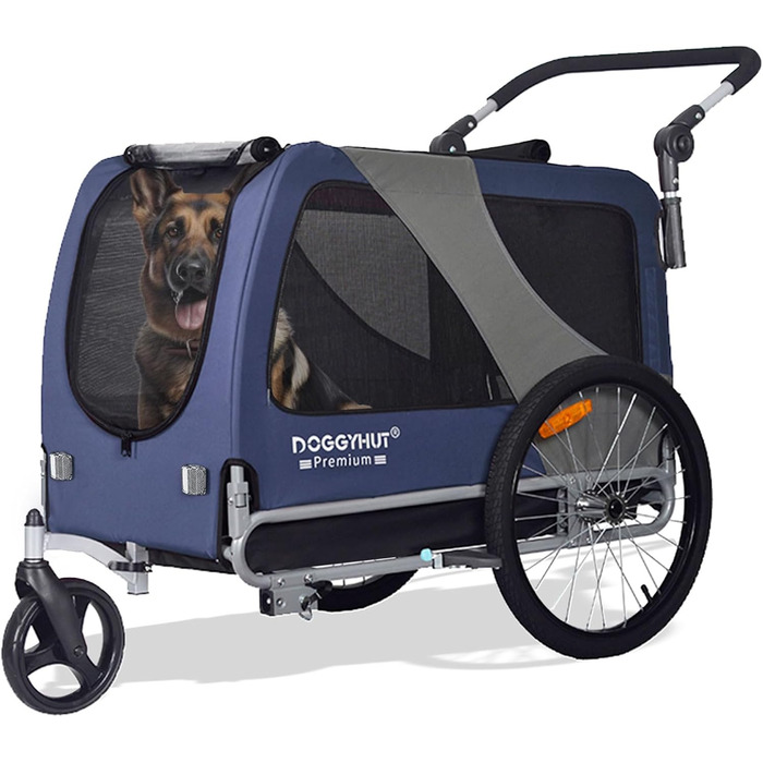 DOGGYHUT® Преміум XL 2-в-1 велосипедний причіп і візок для собак, 23-45 кг, синій