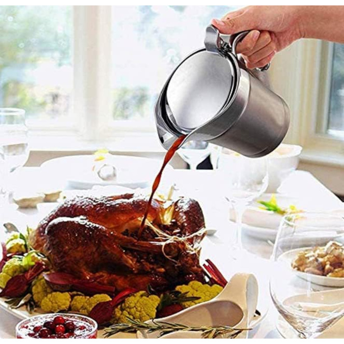 Saucepan with Lid, Sauce Serving Pitcher, Double-Insulated 304 Stainless Steel Saucepan for Coffee, Cream, Salad Dressing, Pudding Milk (Large 750ml)