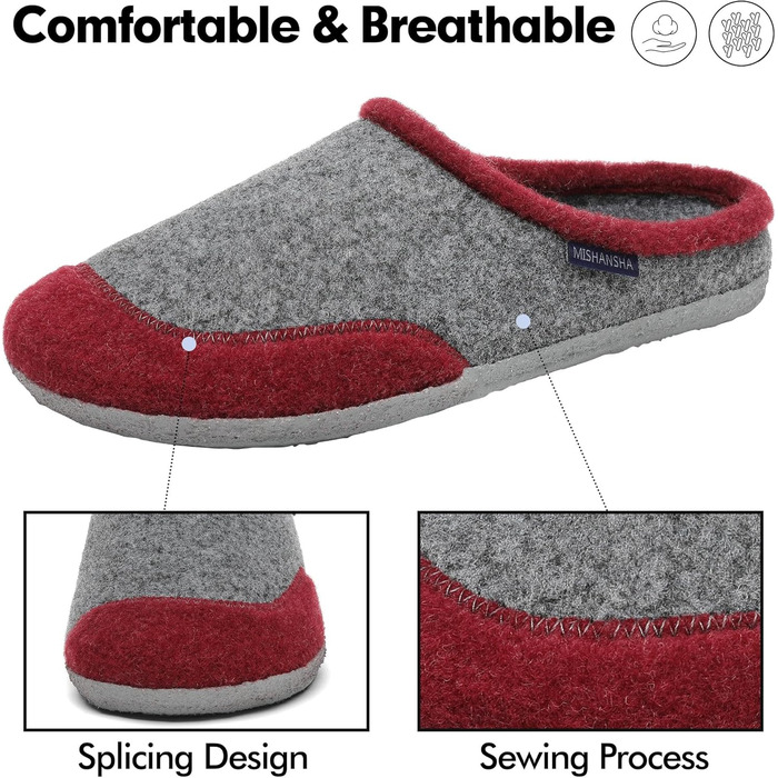 Тапочки халатні Mishansha з фетру, зимові, для дому, чоловічі/жіночі, розмір 36-48, 42 EU, червоні