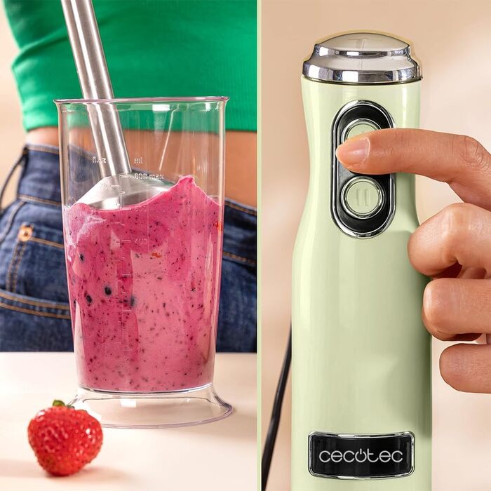 Блендер Cecotec Stabmixer Power RetroGreen 1200MAX Cream&Crush: 1200 Вт, CrossBlades, 2 швидкості, набір аксесуарів, кришка від бризок