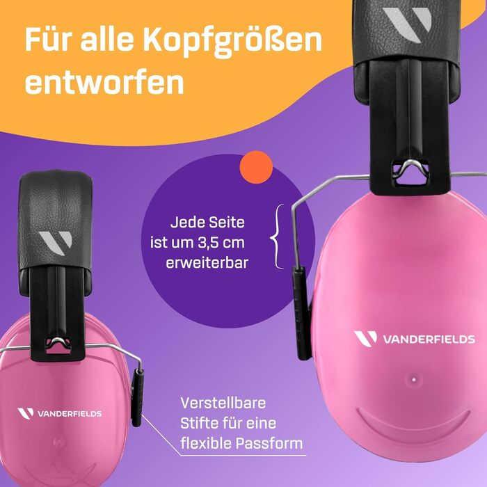 Навушники захисні Vanderfields Premium Double Pink - широка звукоізоляція 36.1 dB, для дорослих та підлітків