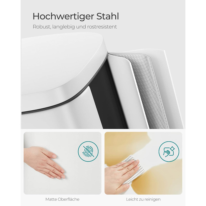 Відро для сміття SONGMICS 30 л з м'яким закриттям, сталеве, з внутрішнім відром, для кухні