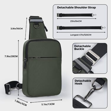 Сумка на груди Broadream: водонепроникна сумка через плече для чоловіків та жінок, RFID-захист, для спорту та походів (B-зелений)