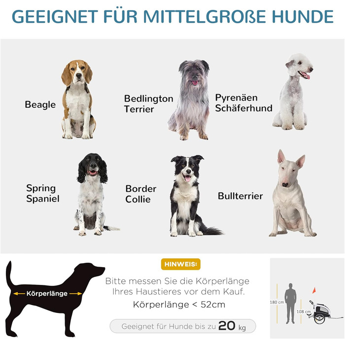 PawHut 2-в-1 Причіп для собак, велосипедний причіп для собак, візок для собак з відбивачами, прапором, причіп для собак PawHut, візок для собак, Oxford-тканина білий/чорний