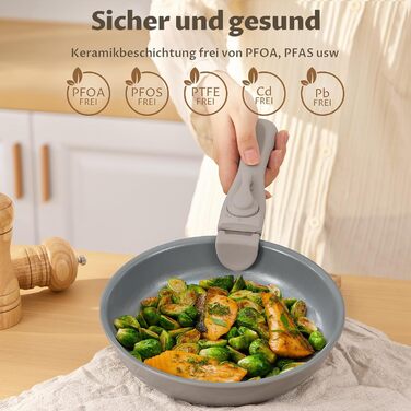 Набір каструль BEZIA 17 предметів з знімним ручками, антипригарний набір сковорідок з керамічним покриттям, набір каструль для індукційних плит, підходить для всіх типів плит, стік-набір, посуд для кемпінгу, піч-безпечний, світло-бежевий