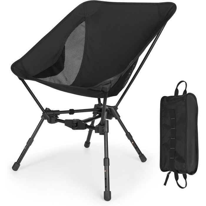 Складний туристичний стілець TOPCHANCES для кемпінгу та відпочинку на природі. Міцний, легкий, з кишенею, чорний