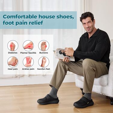 Домашні тапочки FitVille для чоловіків та людей похилого віку, широкі, з клямкою, чорні, розмір 41-50