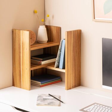 Navaris Acacia Desk Organizer 64x15.5x40 - Table Shelf Organization System Adjustable - Corner Shelf for Kitchen Office Bathroom Shelf Attachment - Natural