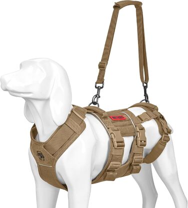 Шлейка для собак OneTigris SKYEWALKER з підтримкою, регульована підтримуюча шлейка з 2 ручками для собак середніх та великих розмірів, XL (M:14-27кг(Обіх:40-58см, Груди:60-81см)), Колір: Коричневий
