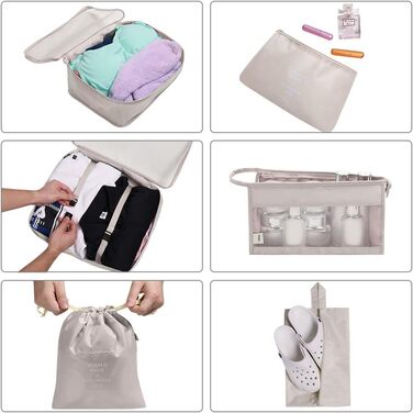 Органайзер для валізи OSDUE, набір 9 шт: кубики для пакування, водонепроникні сумки для одягу, косметичка, кишеня для USB-кабелів (бежевий)