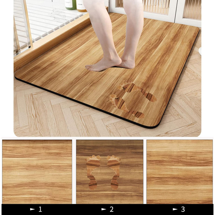 Dai Lufei Bath Mat, Diatomaceous Earth Super Absorbent Shower Mat with Walnut Grain, Non-Slip, Quick-Drying Shower Mat with Rubber Back (50 * 80) Wood Grain 50 x 80 cm