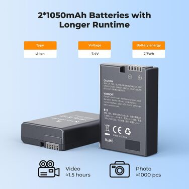 Акумулятор K&F CONCEPT EN-EL14 (2 шт.) та зарядний пристрій 2xUSB для Nikon D3500, D5600, D3200, D3300, D3400, D5500, Coolpix P7800, P7700, P7200, P7100, P7000