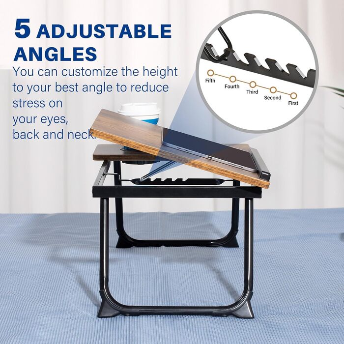 Зручний столик-підставка для ноутбука в ліжко/диван Retrobrown: регульований, складаний, з підстаканником