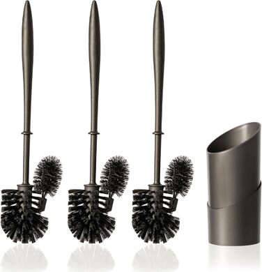 Торгова щітка для унітазу Hausfelder з очищувачем краю, чорна – щітка для прибирання під обідком унітазу з тримачем та 2 запасними щітками, стабільний набір для унітазу з щіткою для краю