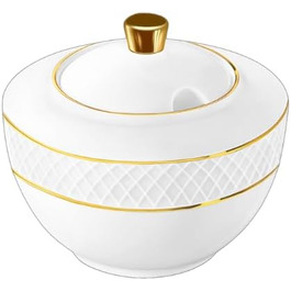 Wilmax - Sugar Bowl - Porcelain Sugar Container with Gold Pattern - 340ml - White - Spacious Sugar Dispenser with Lid - Jar - Kitchen Accessories