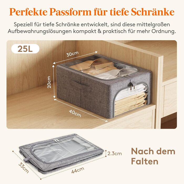 Lifewit 4-Pack Clothes Storage Containers with Metal Frame, Foldable Storage Box with Lid, 25L Stackable Storage Bags Fabric Containers Organizer with Clear Window, Sturdy Handles