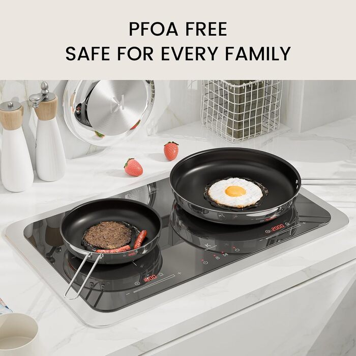 Набір сковорідок CookNANO 3 шт. (22/26/30 см), нержавіюча сталь з 4-шаровим антипригарним покриттям, індукційні, легко миються