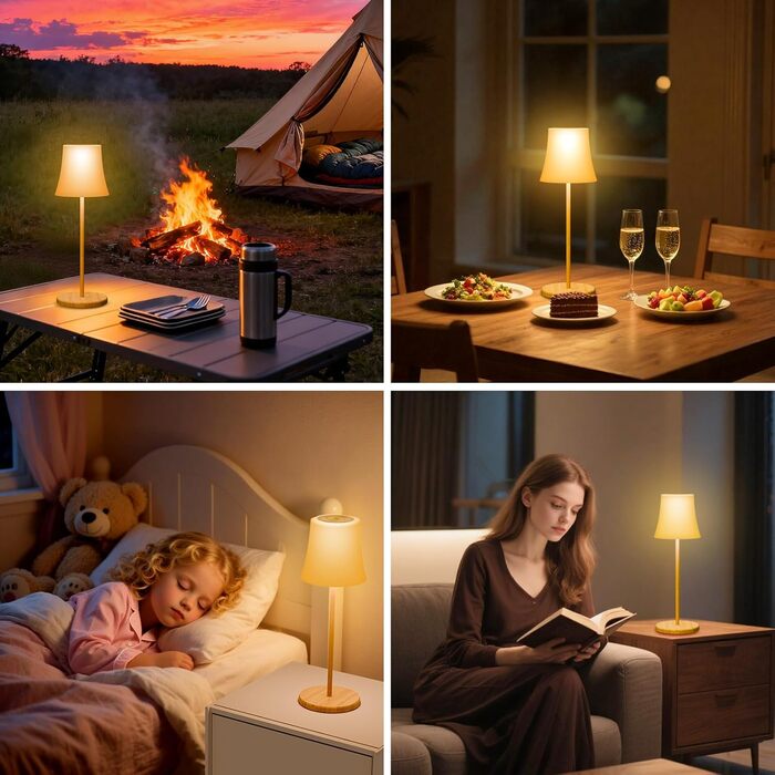 LED-лампа настільна Suright бездротова, акумуляторна з 3 кольоровими режимами та RGB, плавне регулювання яскравості, сенсорне керування, IP54 вологостійка для саду, кемпінгу, вечірки, спальні, кафе, з імітацією текстури дерева