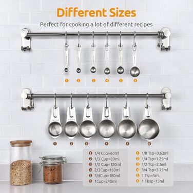U-Taste Measuring Cups and Spoons, 12-Piece Set: 18/8 Stainless Steel Kitchen Metal Measuring Tools, Durable, Stackable Portion Cups and Spoons for Baking, Cooking Food Ingredients