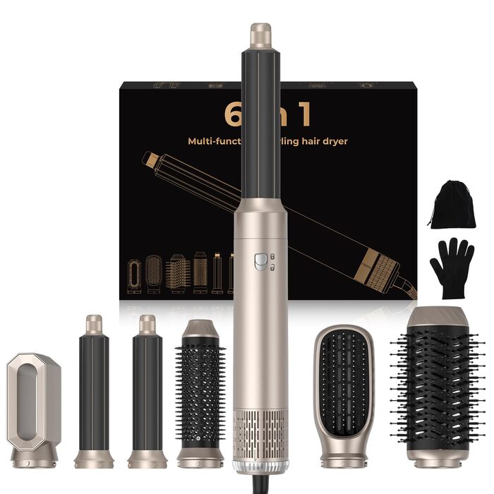6-в-1 Стайлер для волосся 1000W з насадкою-щіткою, фен, локони, об'єм, випрямлення, сушка. Жовтий