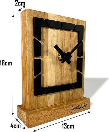 FLEXISTYLE Modern Stand Clock Small Wood Oak Living Room Bathroom, Black/Oak, Black (Style 9)
