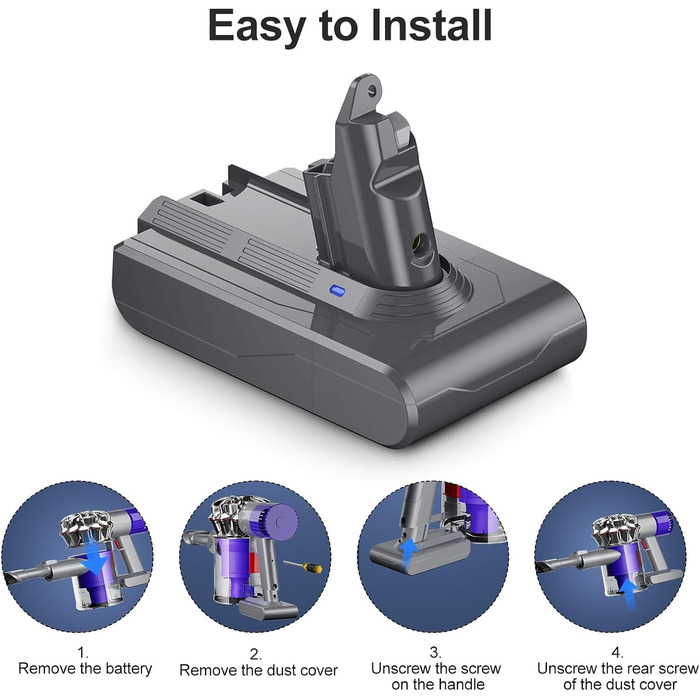 Замінний акумулятор 6800 mAh для пилососів Dyson V6 + 2 фільтри (DC62, DC58, DC59, DC61, DC72, DC74, SV03, SV05, SV06, SV07, SV09, V6 Absolute)