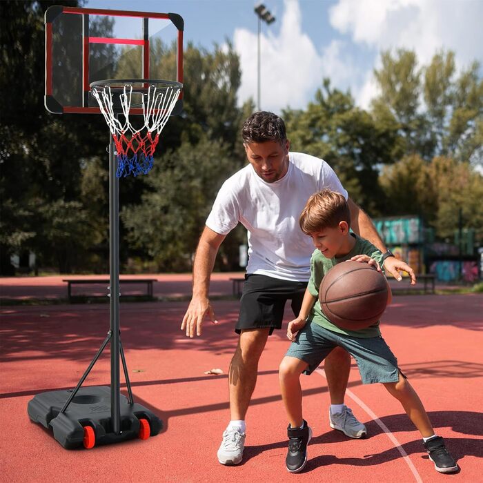COSTWAY Adjustable Height Basketball Hoop System - Mobile Outdoor Basketball Stand with PC Backboard and Wheels (155-210cm)