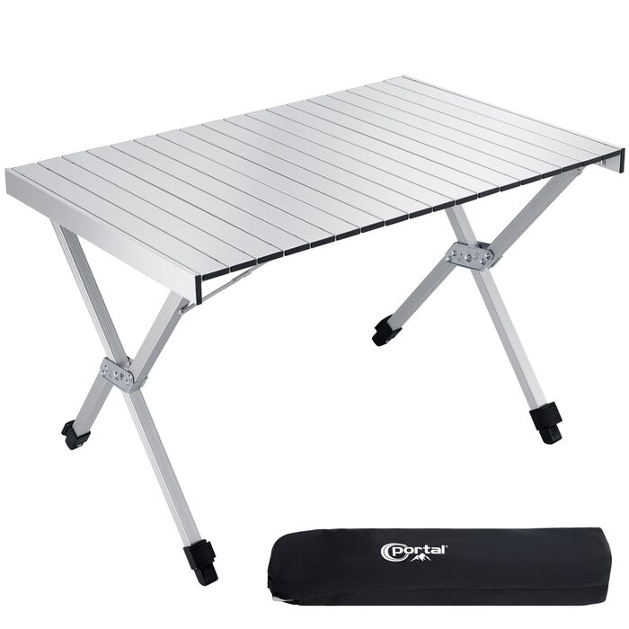 Розкладний туристичний стіл PORTAL з регулюванням висоти, 108 x 71 см, алюміній, на колесах, для кемпінгу, пікніка, відпочинку на природі