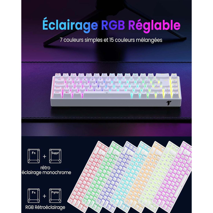 Механічна ігрова клавіатура TECURS бездротова, 80% TKL, підсвічування, Red Switch, QWERTZ, для ПК, ноутбука, Windows, чорно-біла