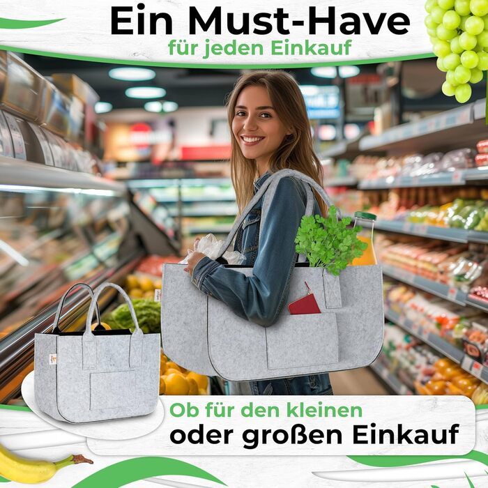 FUCHSBAG 2.0 [Large 3-Piece Set XXL] Universal Shopping Bags. 2x Large Felt Bags, 1x Small Felt Bag. Perfectly suited as a shopping basket. A real eye-catcher that safely carries the contents.