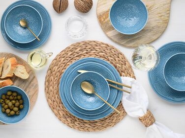 Набір посуду CreaTable Serie Orient Mandala 18 предметів, порцеляновий, аквамарин, для мікрохвильовки та посудомийної машини, зроблено в Європі