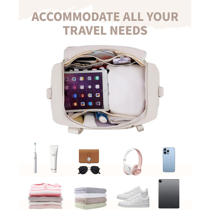 Спортивна сумка Wandf для ручної поклажі в літак (45x36x20 см) з відділенням для взуття та мокрих речей, бежева